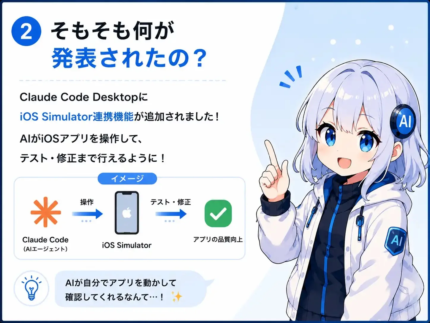 Claude Code DesktopにiOS Simulator連携機能が追加され、AIがiOSアプリを操作してテスト・修正まで行えるようになった